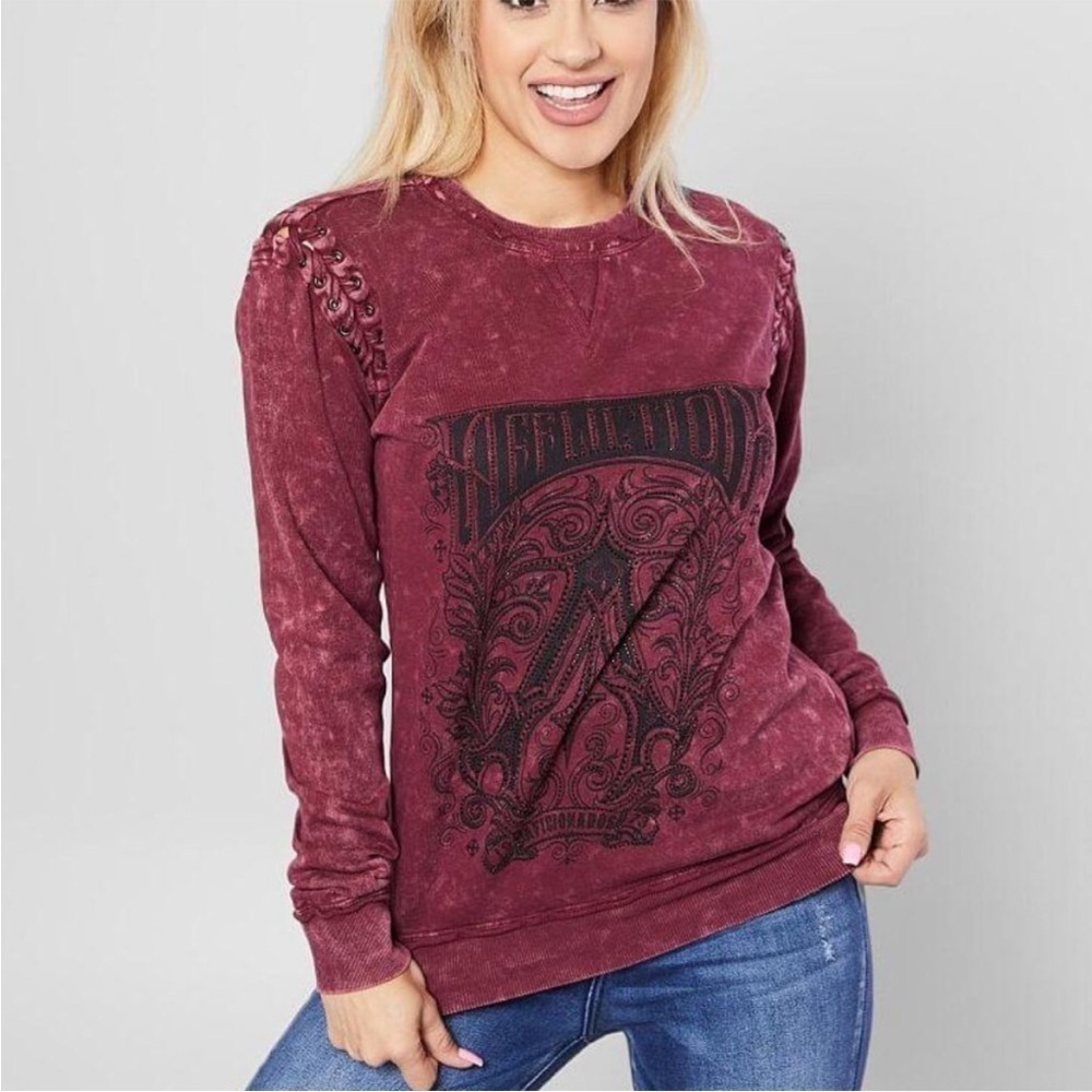 NEW AFFLICTION HISTORIC IRON BURGUNDY SWEATSHIRT M